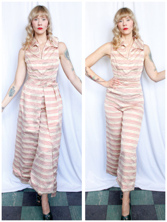 1960s Palm Springs Striped Jumpsuit and Hostess Skirt - Xsmall 