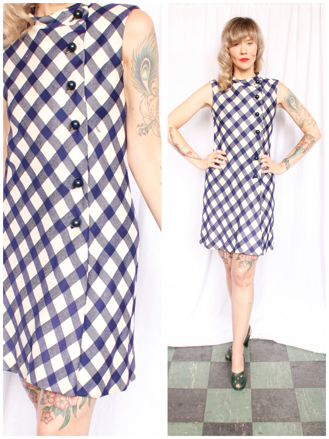 1960s Plaid Kane's Chicago Sheath Dress - Small