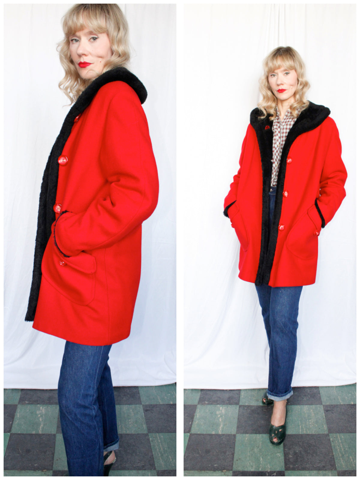 1960s Red Wool Davis Car Coat - M/L