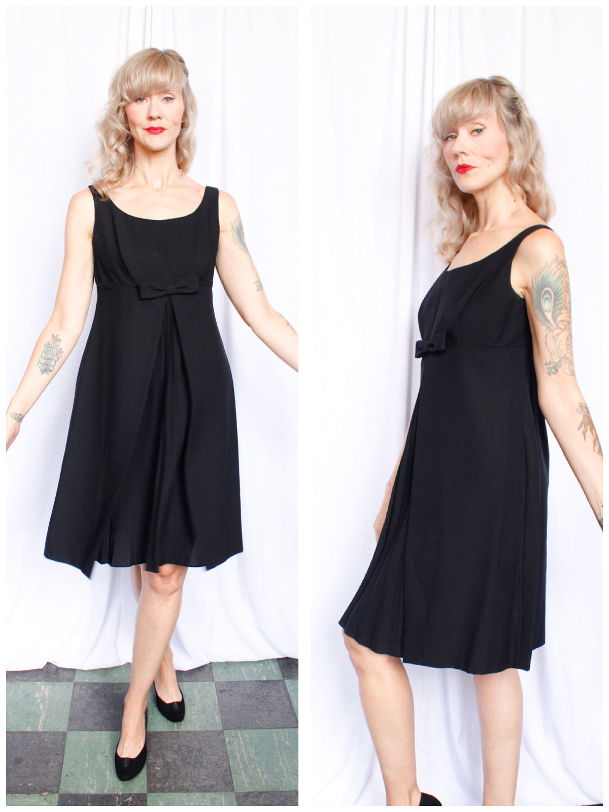 1960s Empire Waist Black Cocktail Dress - Medium