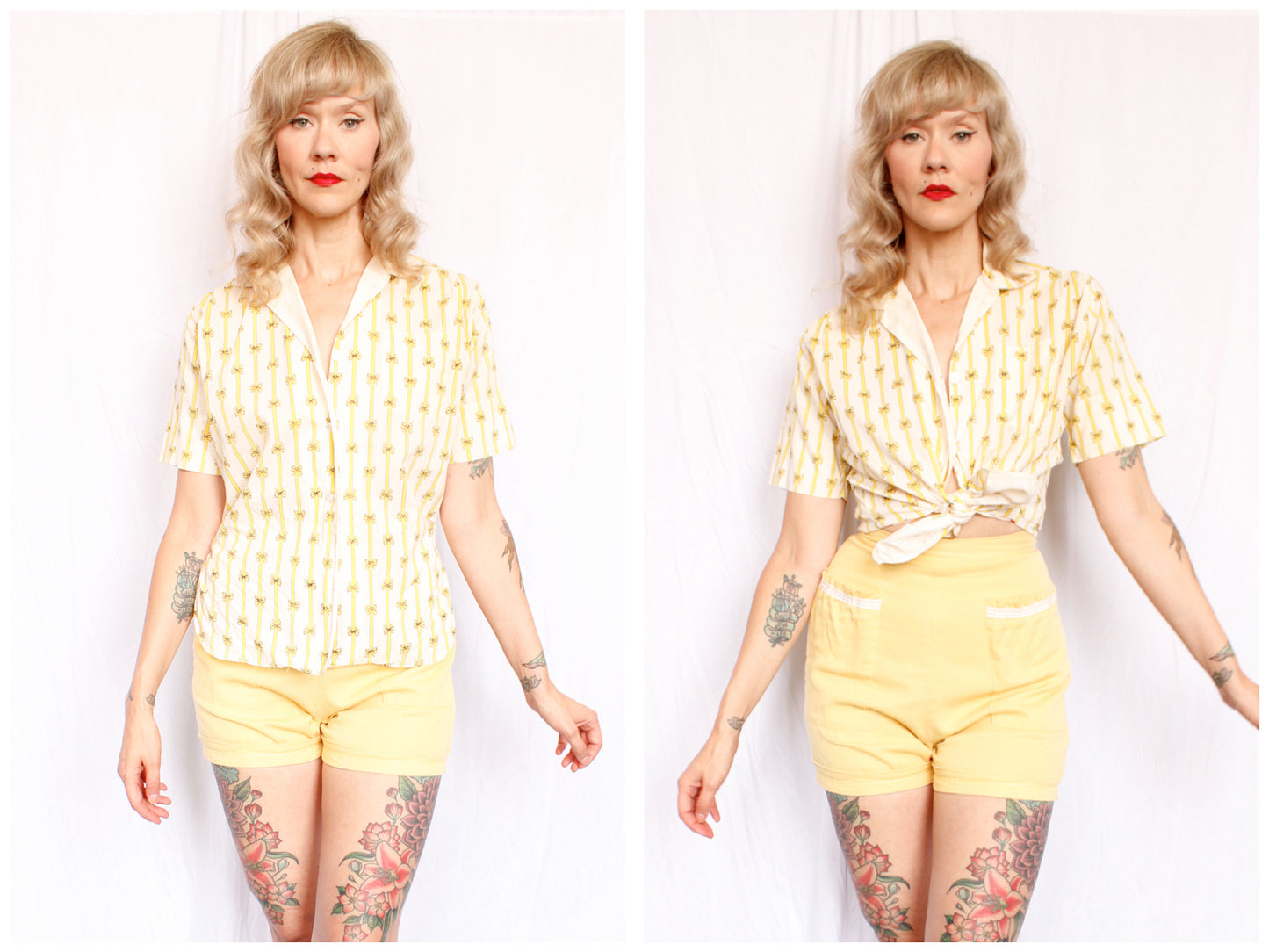 1960s Bow Print Cotton Shirt - M/L