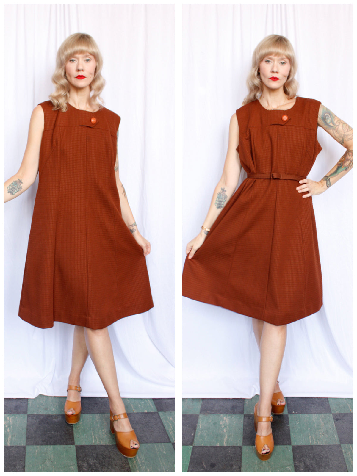 1960s Amber Brown Aline Dress - XXL