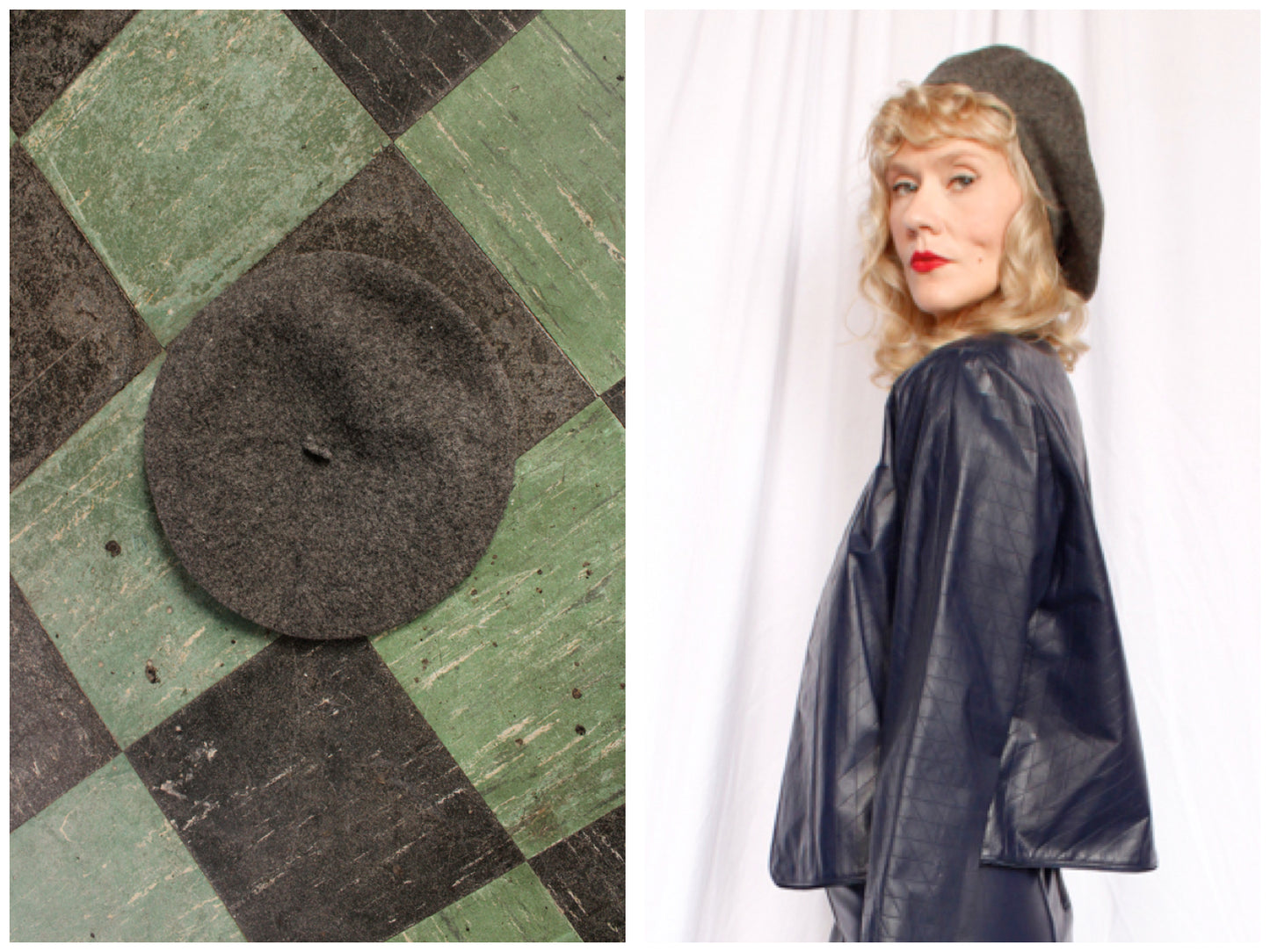 1960s Charcoal Gray Wool Beret