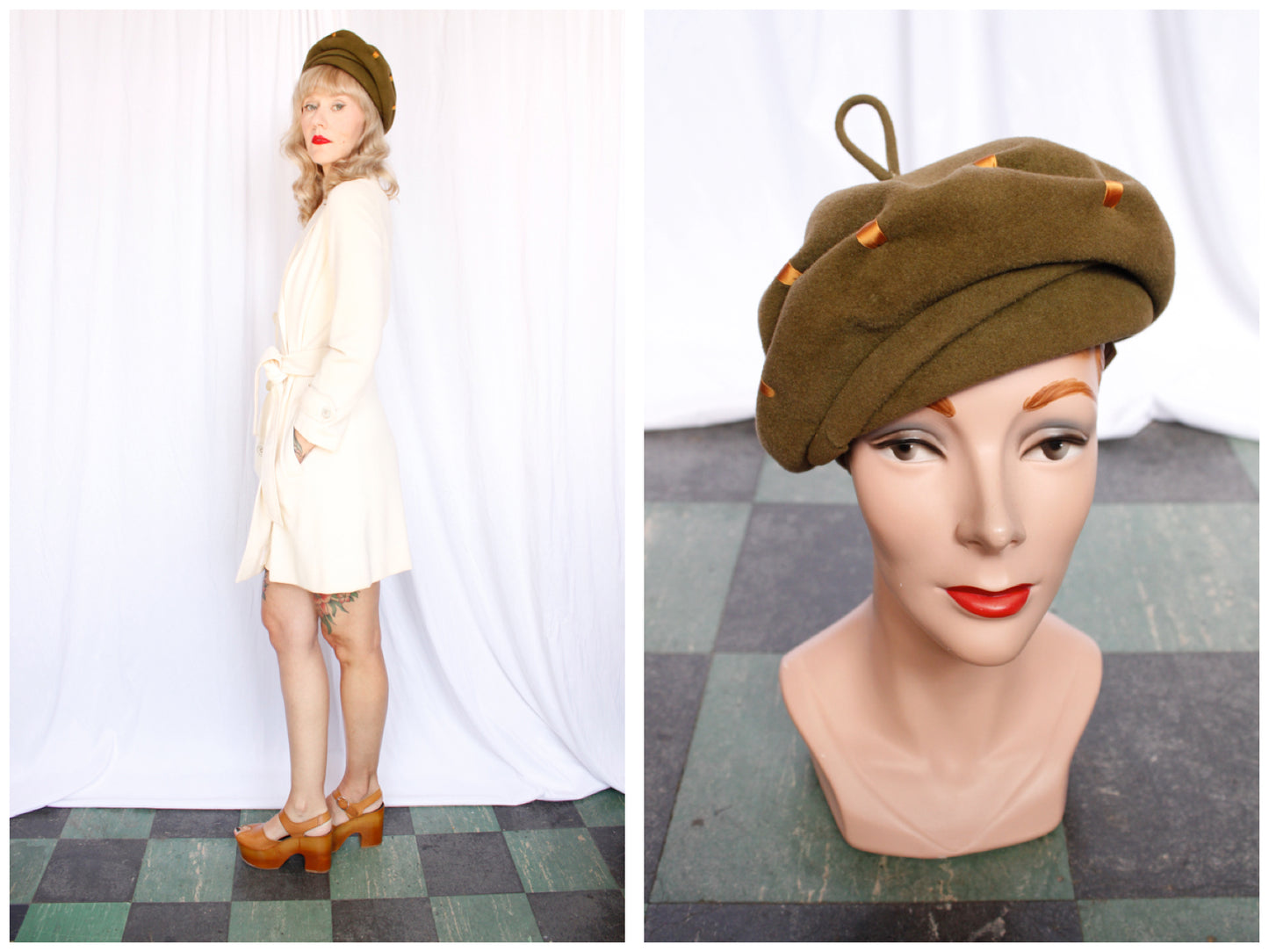 1960s MOD Herbert Bernard Green Wool Hat