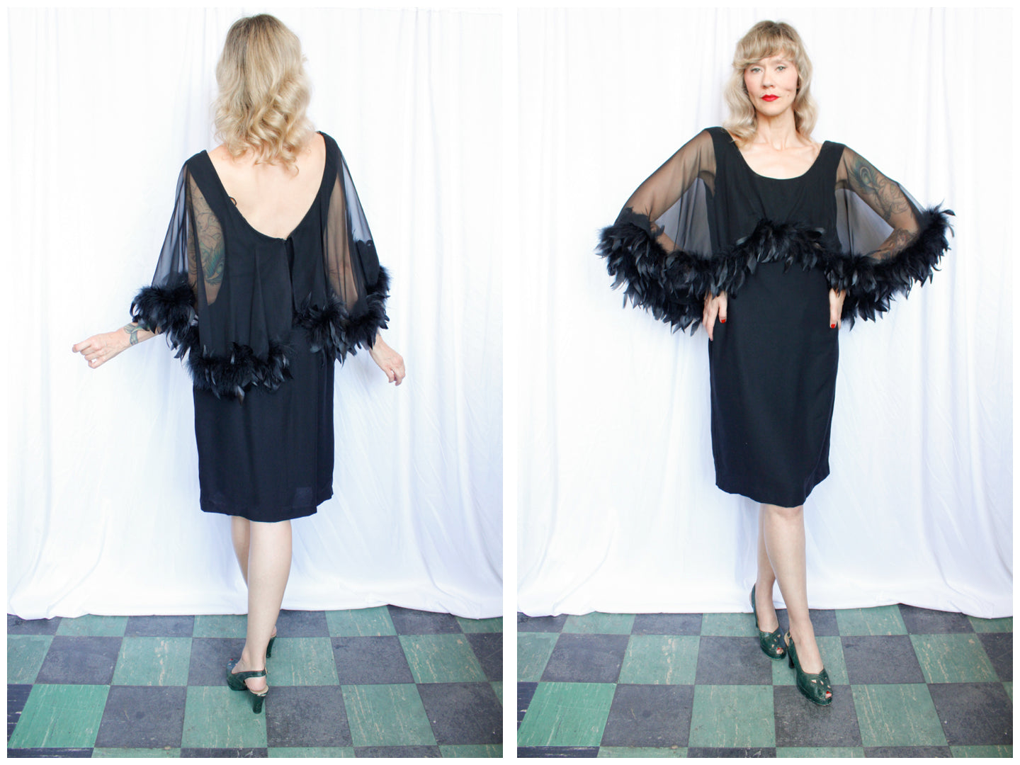 1960s Feather Cocktail Dress - Medium