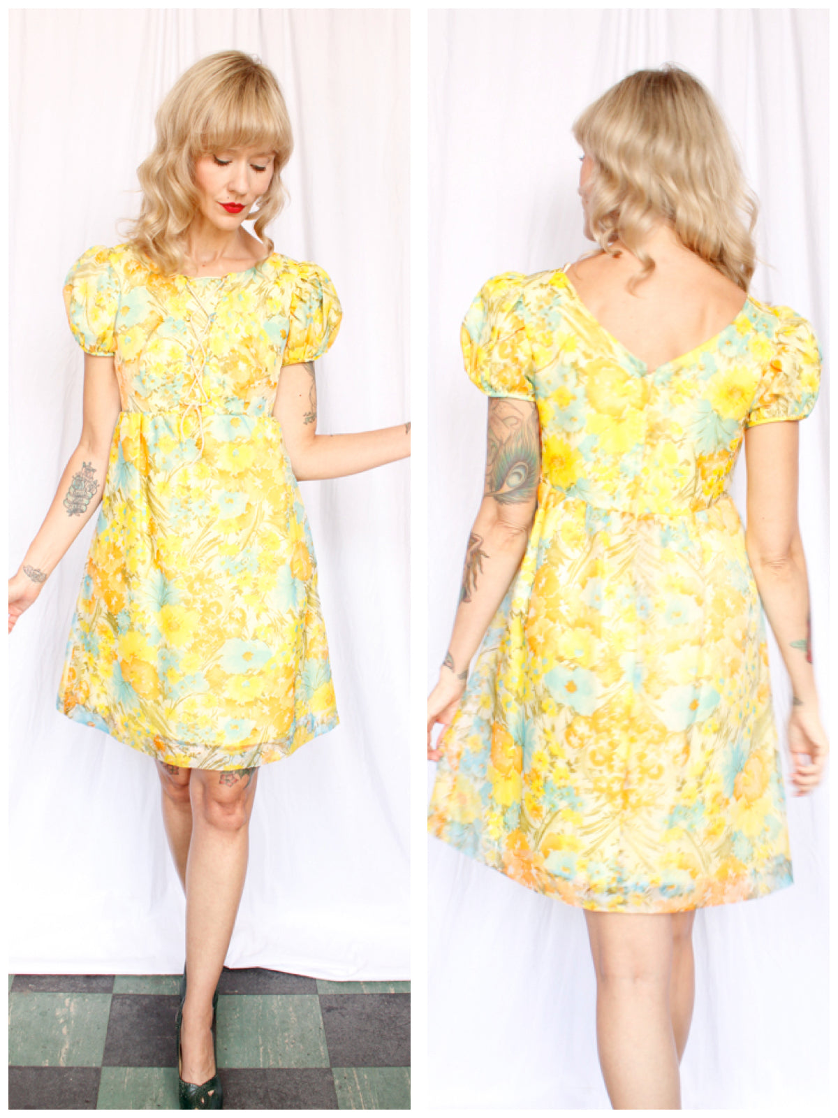 1960s Sunny Floral Mini Dress - Small