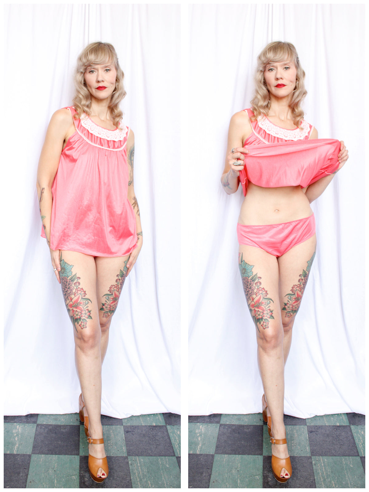 1960s Pretty Pink Pajama Short Set - S/M