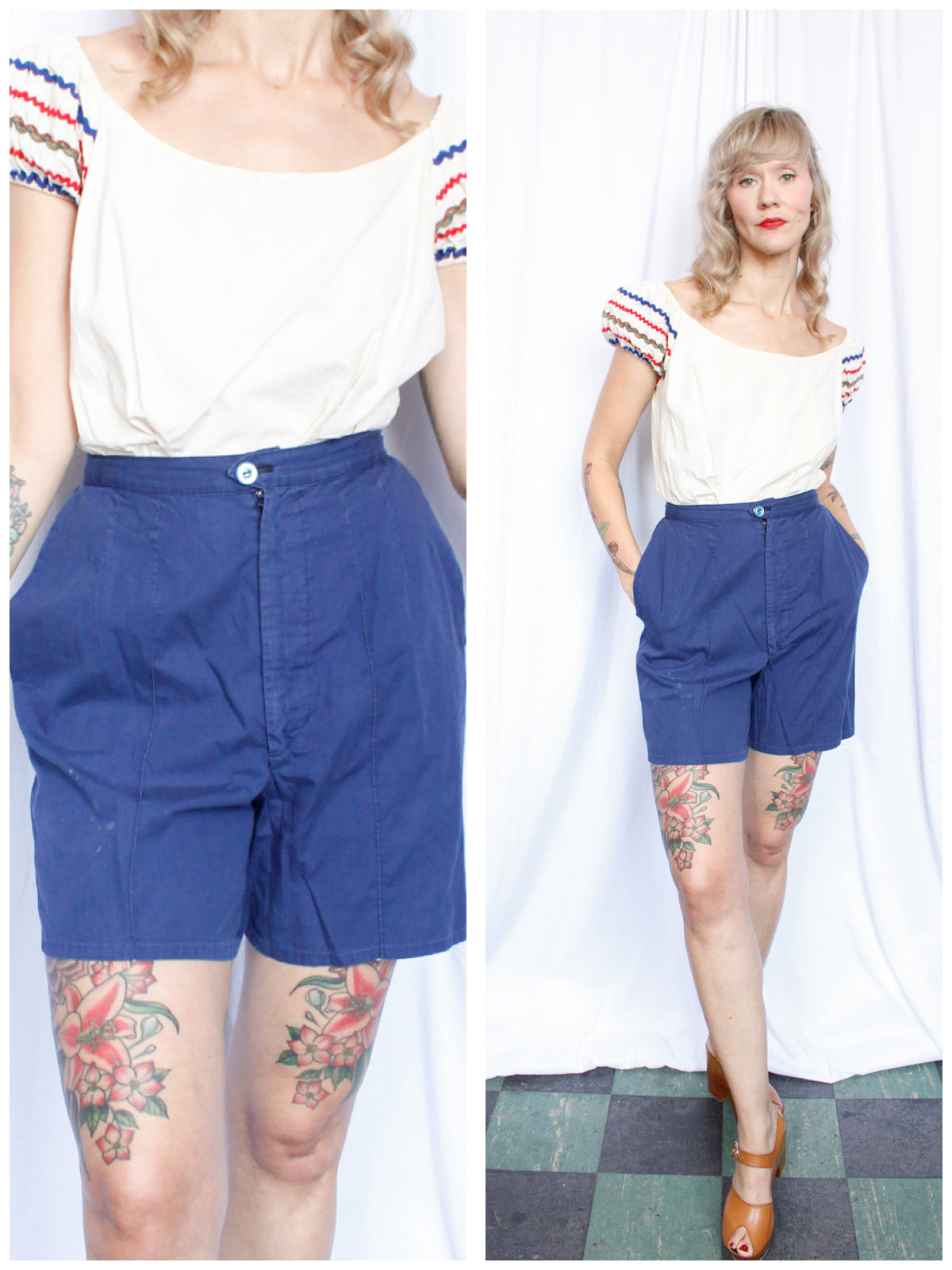 1960s Blue Cotton Shorts - 27w