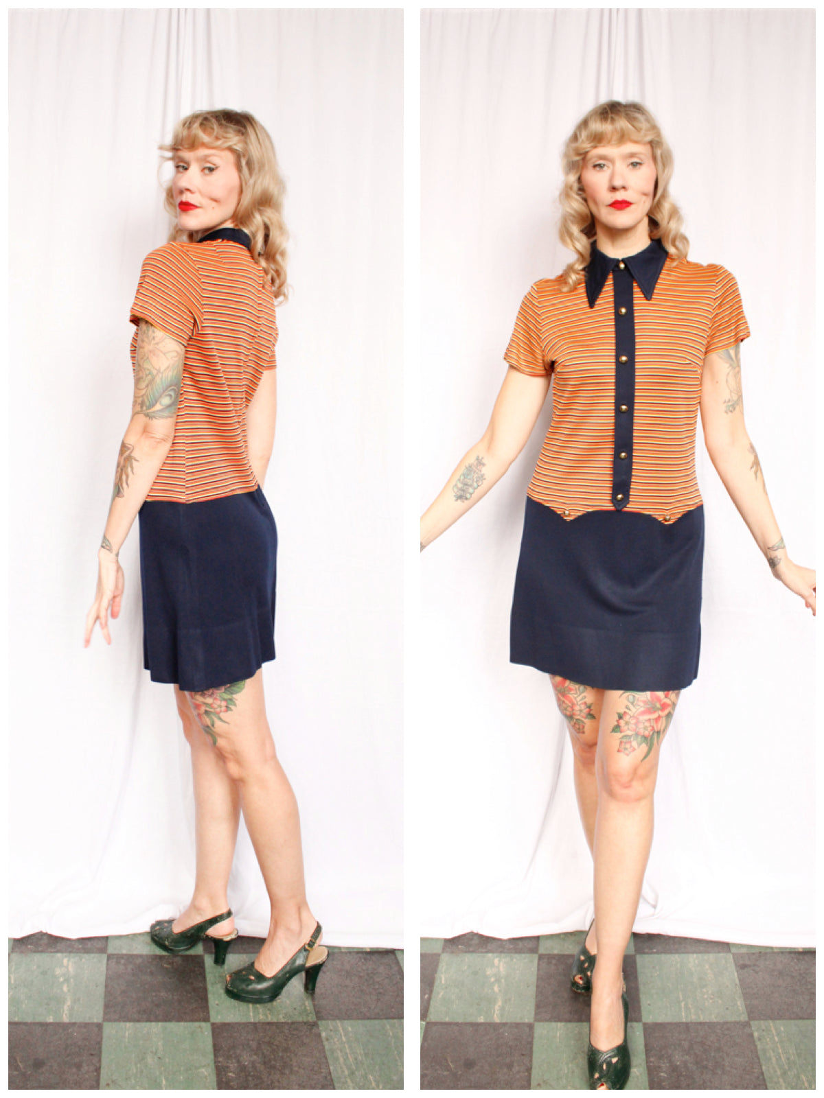 1960s Striped Mini MOD Dress - Medium