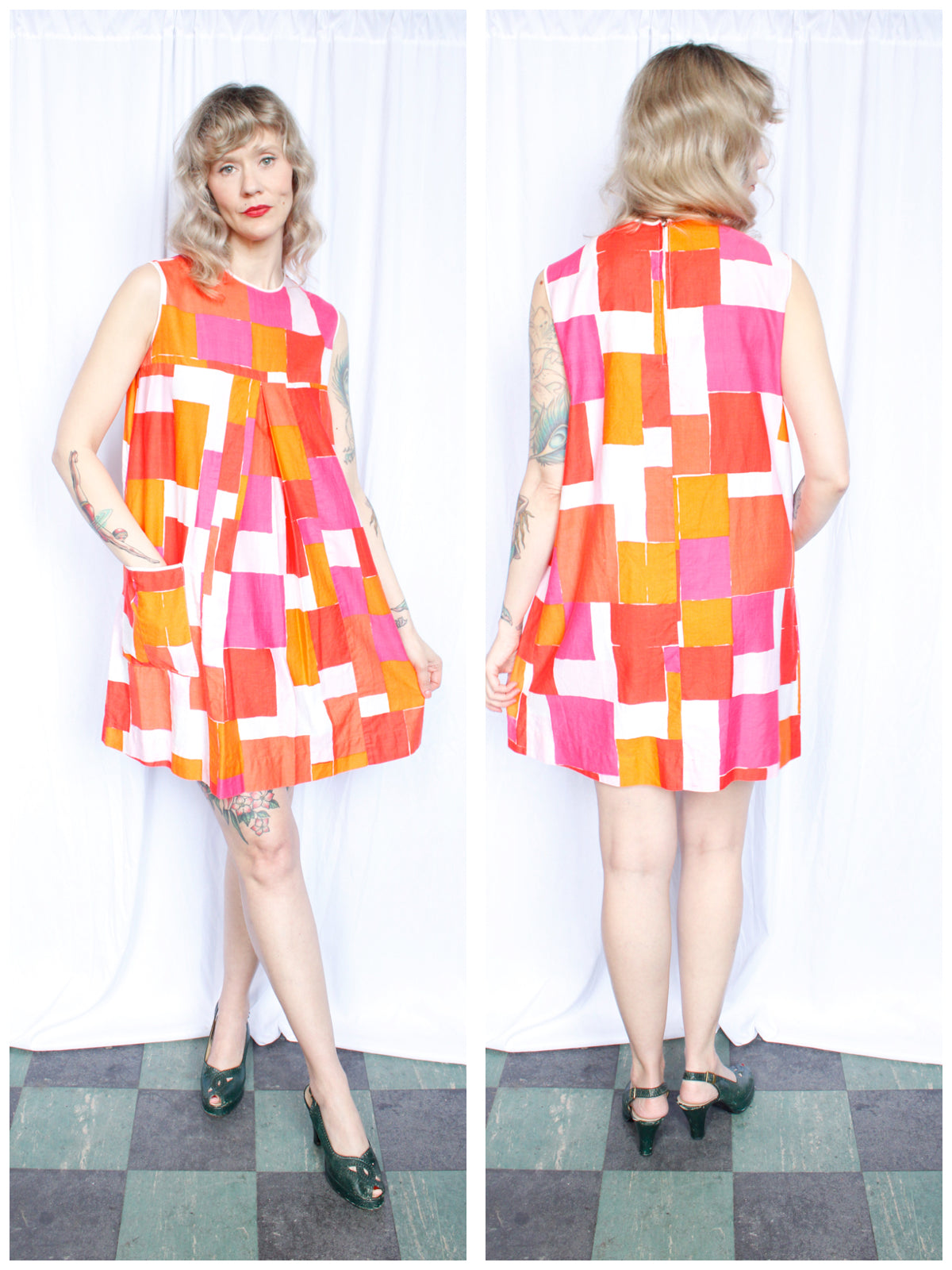 1960s Geometrical Print Tent Dress - S/M