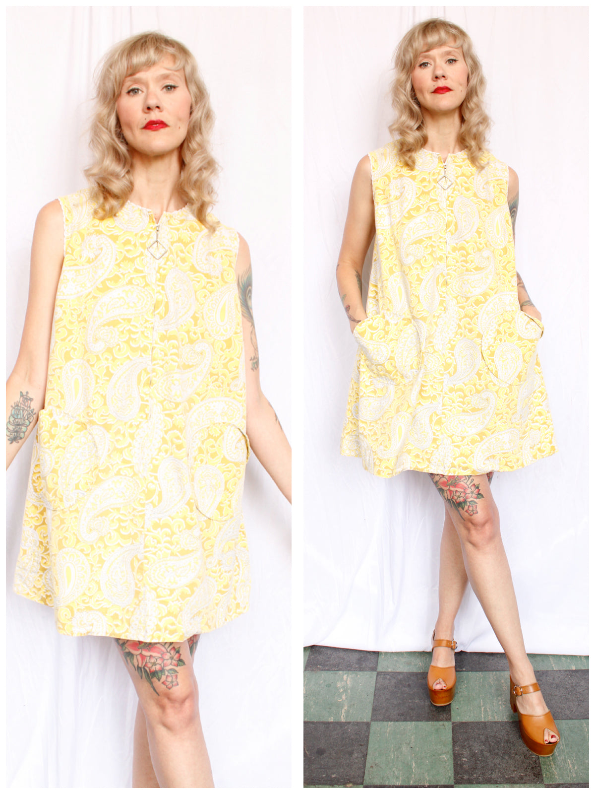 1960s Cotton Yellow Tent Dress - Large