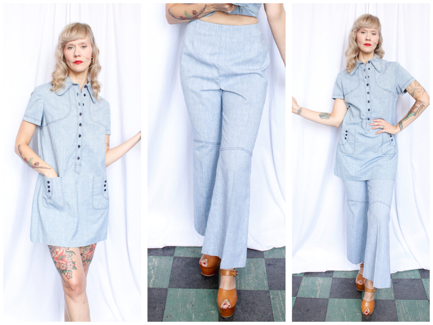 1970s Joyce 2pc Mini Dress & Bell Bottom Pant - Medium