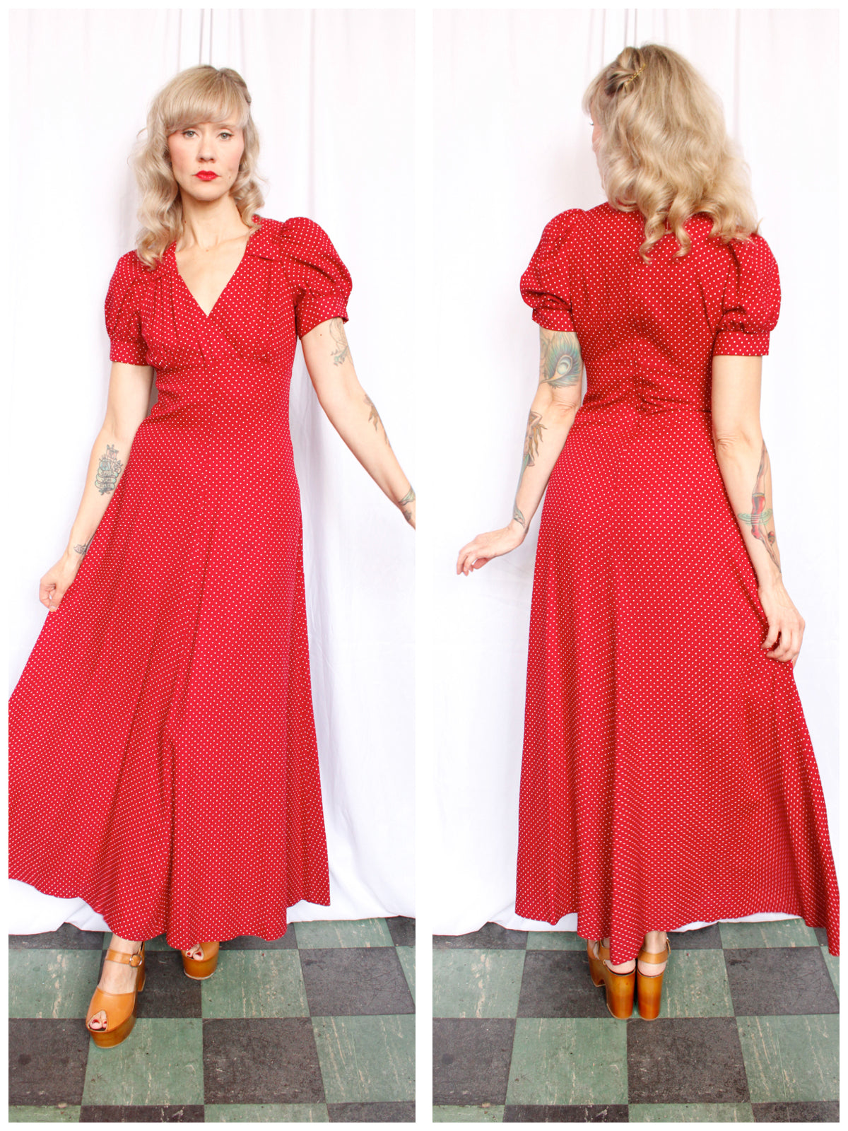 1970s OOPS! Polka Dot Maxi Dress - S/M