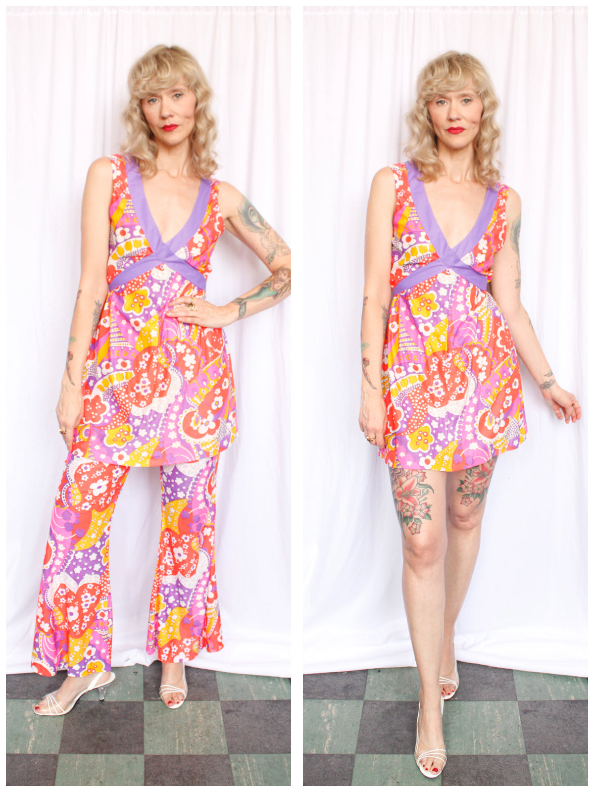 1970s OOPs! Psychedelic Print Mini Dress & Pant Set - Medium