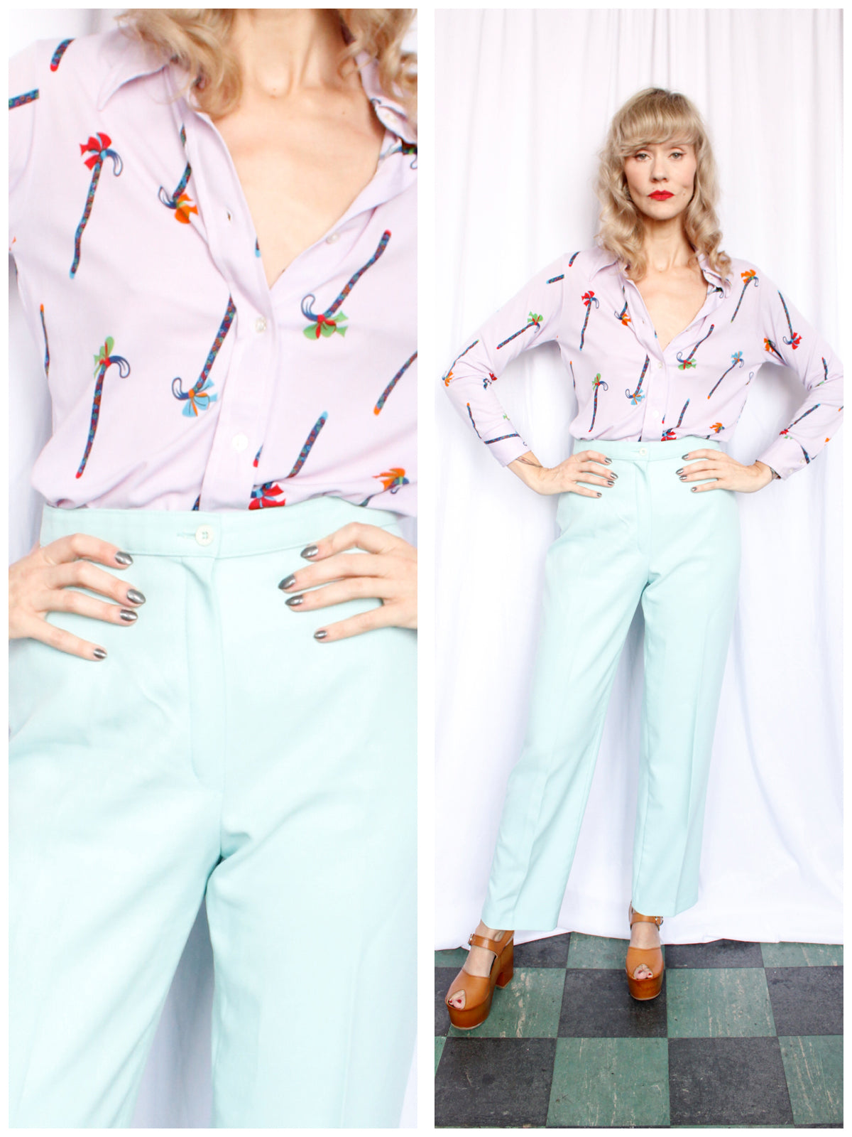1970s Umbrella Polyester Shirt - Medium