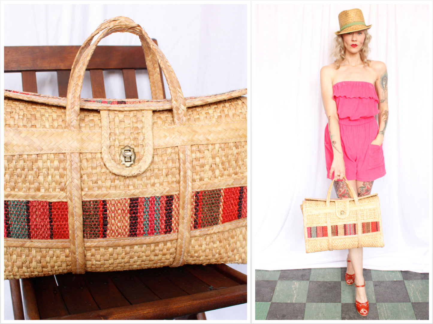 1970s Large Woven Straw Summer Beach Bag