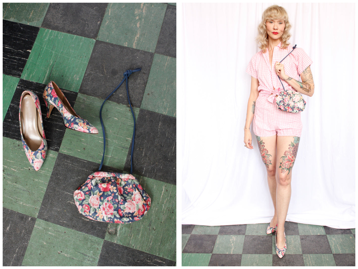 1980s Floral Purse & Heels Set - 8.5M
