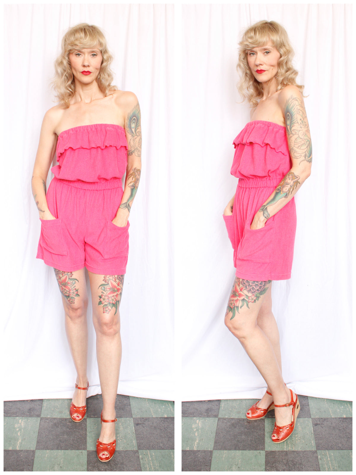 1980s Terri-cloth Pink Romper - M/L