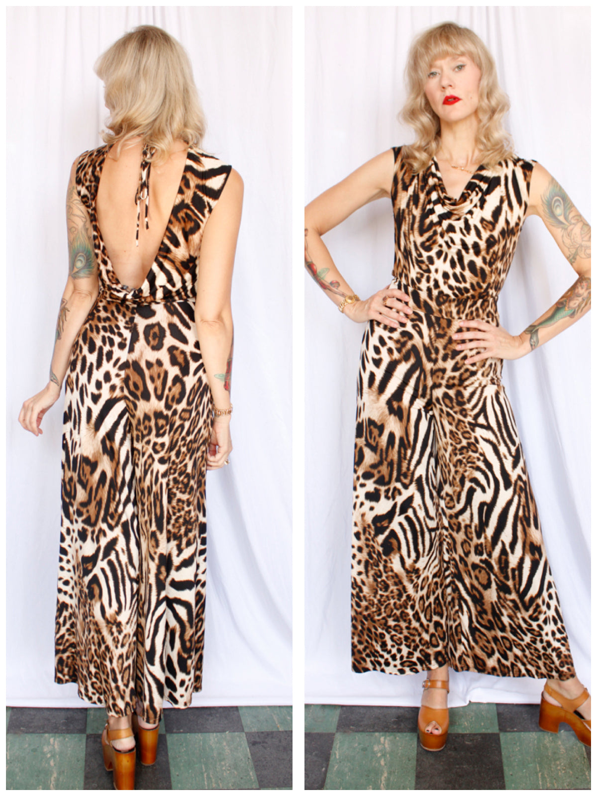 Y2K 2000s Cheetah Print Jersey Jumpsuit - Xs/S