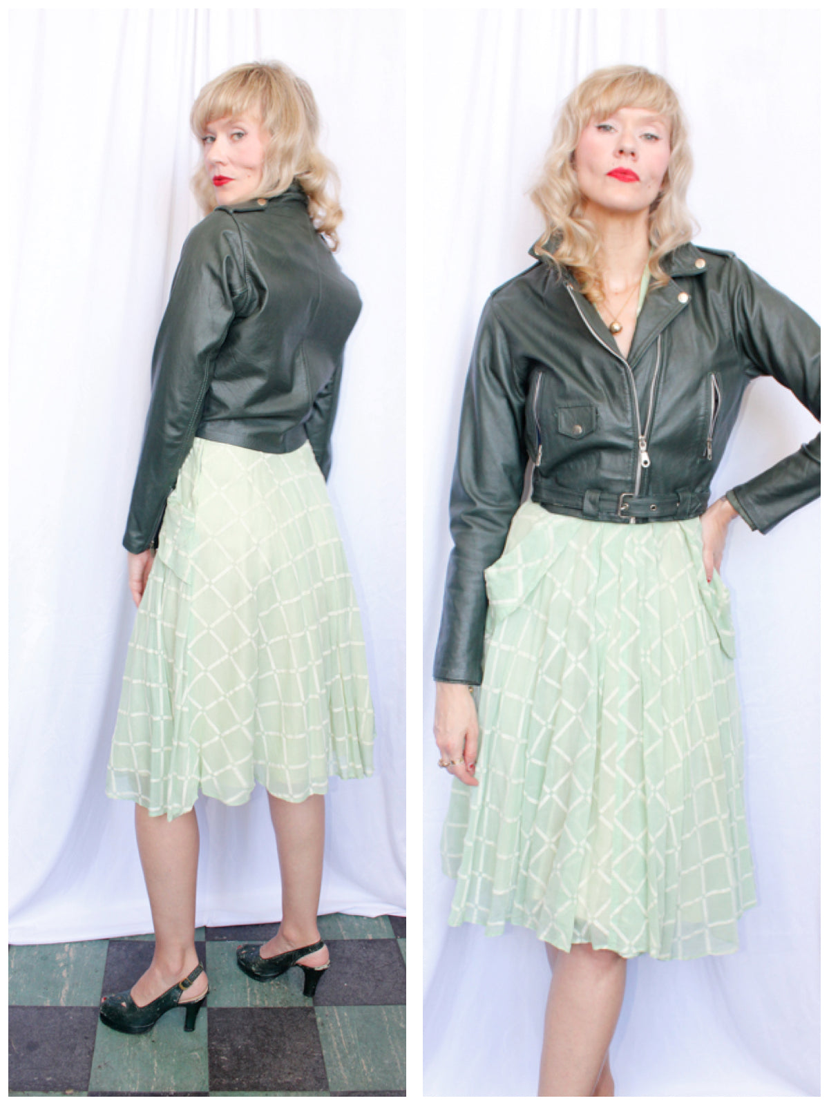 1990s Dark Green Leather Motorcycle Jacket - XS/S