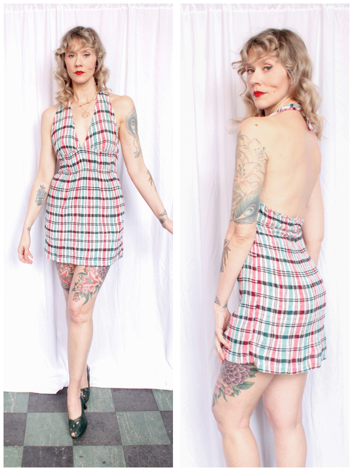 1990s Indian Cotton Gauze Halter Mini Dress - S/M