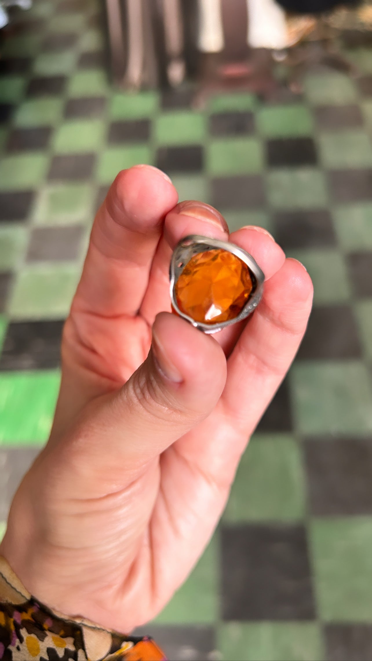 1890s Victorian Antique Art Nouveau Citrine Glass Sterling Silver Ring - size 6