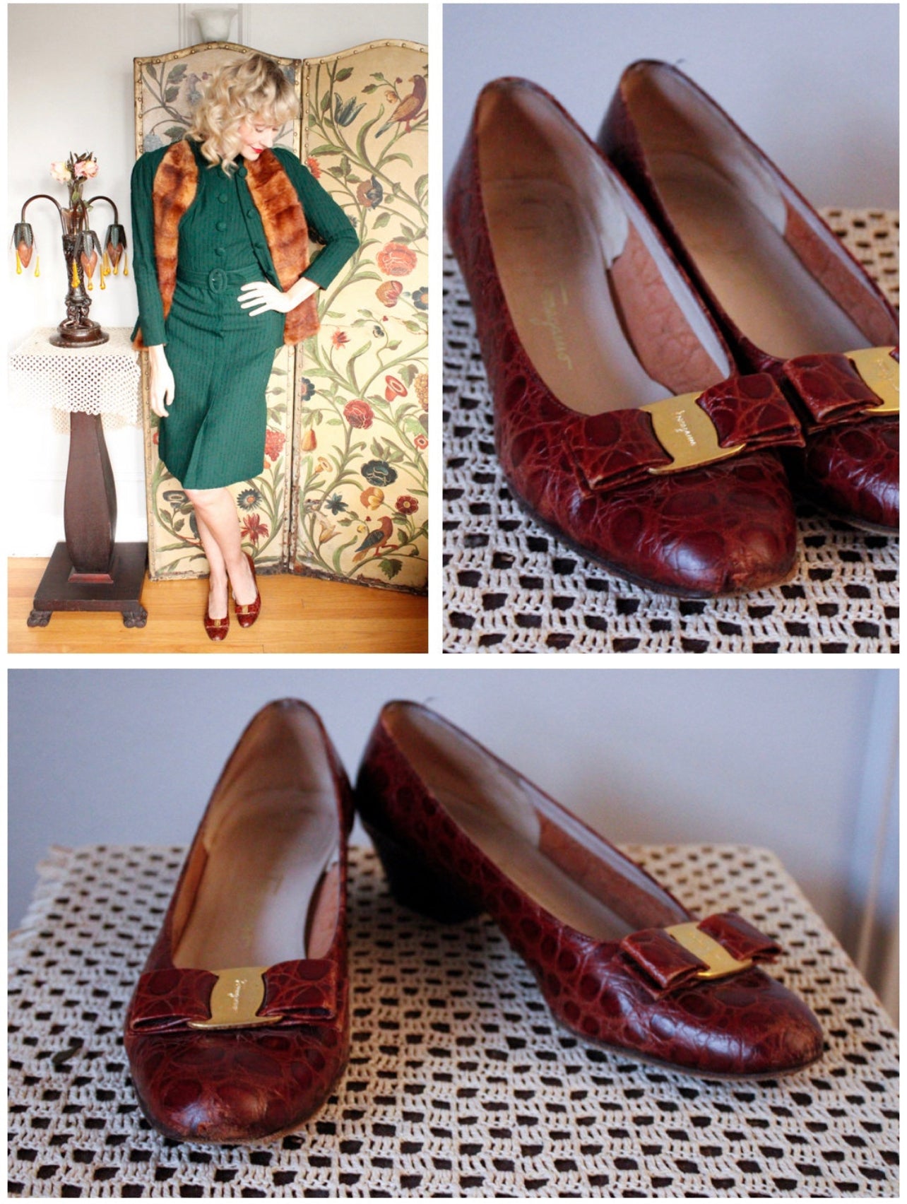 1980s Ferragamo Classic Vera Bow Heels