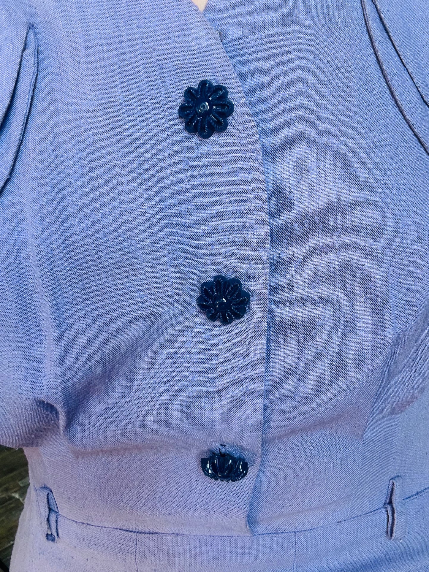 Early 1940s Linen Purple Day Dress - Small