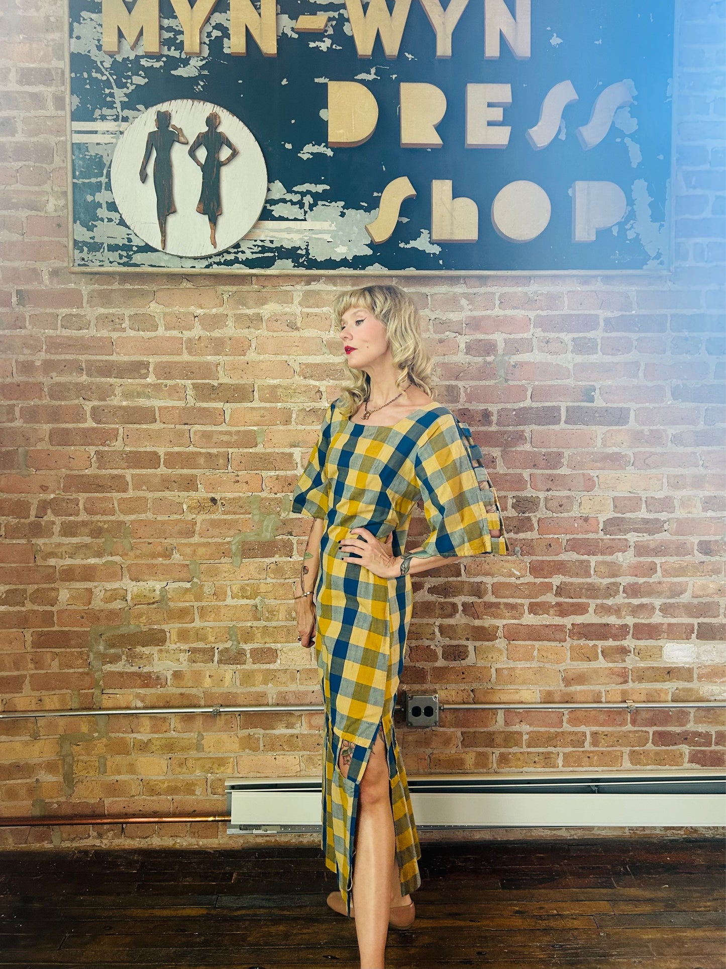 1980s Guatemalan Plaid Cutout Maxi Dress - M/L