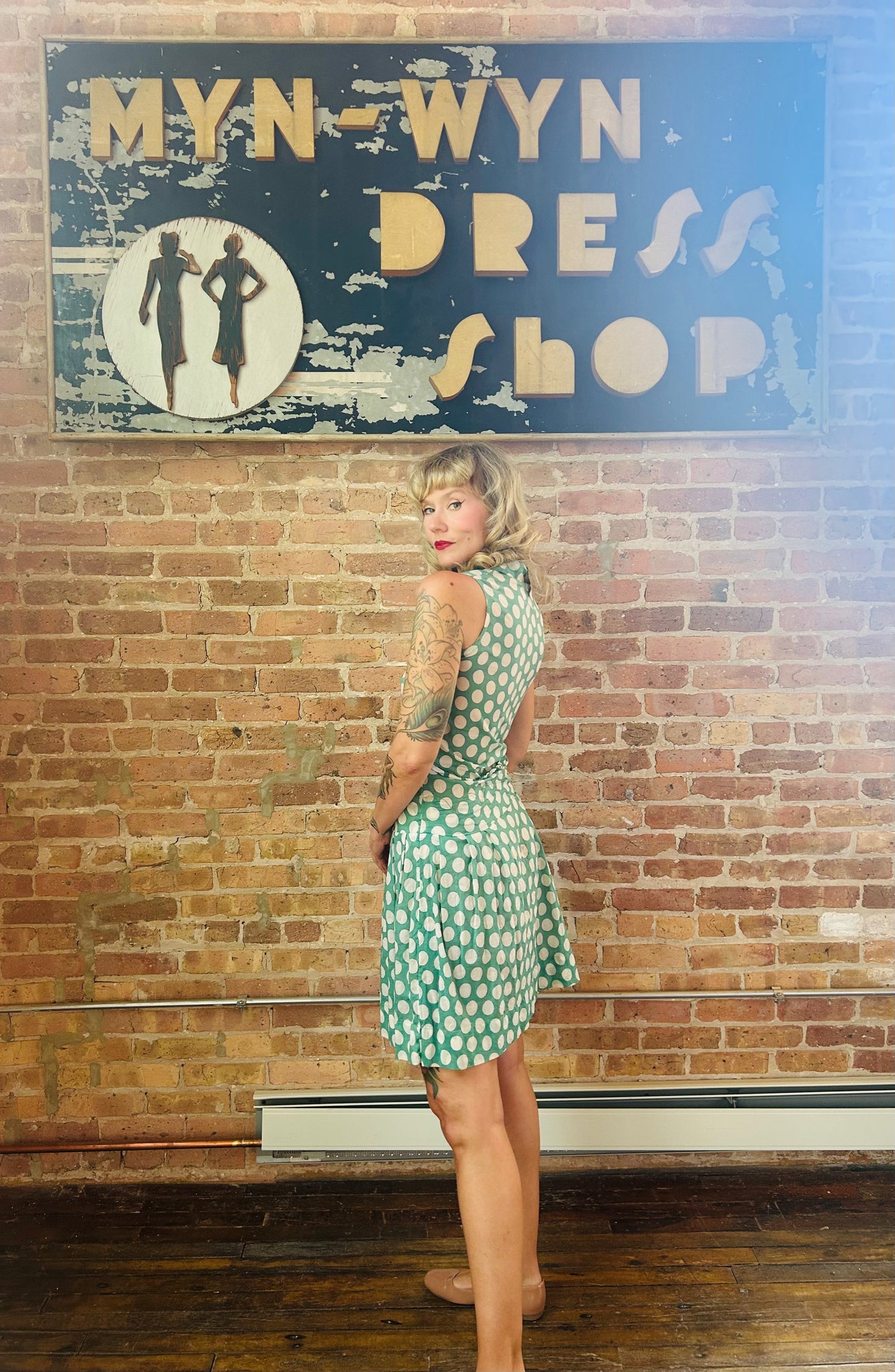 1920s Jerry Jean Polka Dot Cotton Day Dress - Small