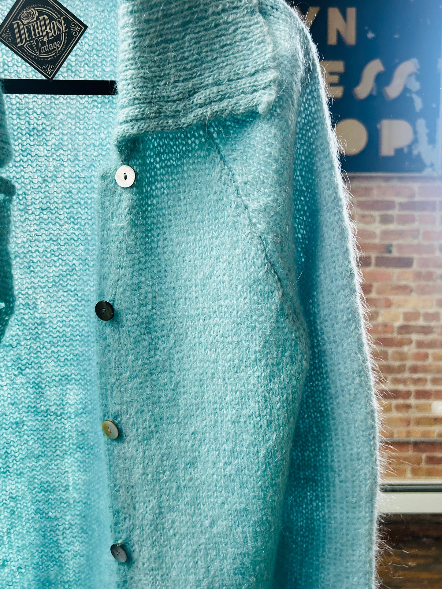 1960s Blue Mohair Wool Cardigan Sweater - XL