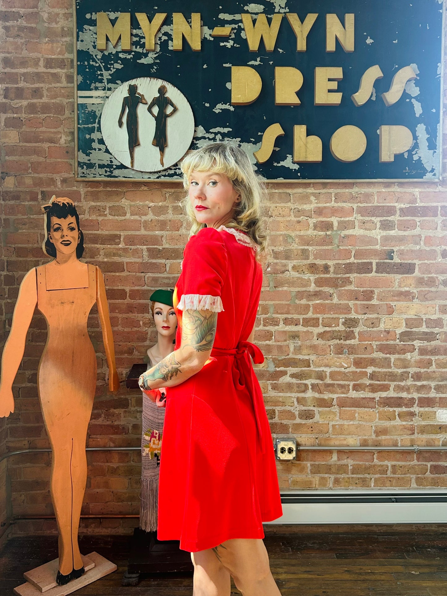 1970s Bright Red Babydoll Dress - Medium