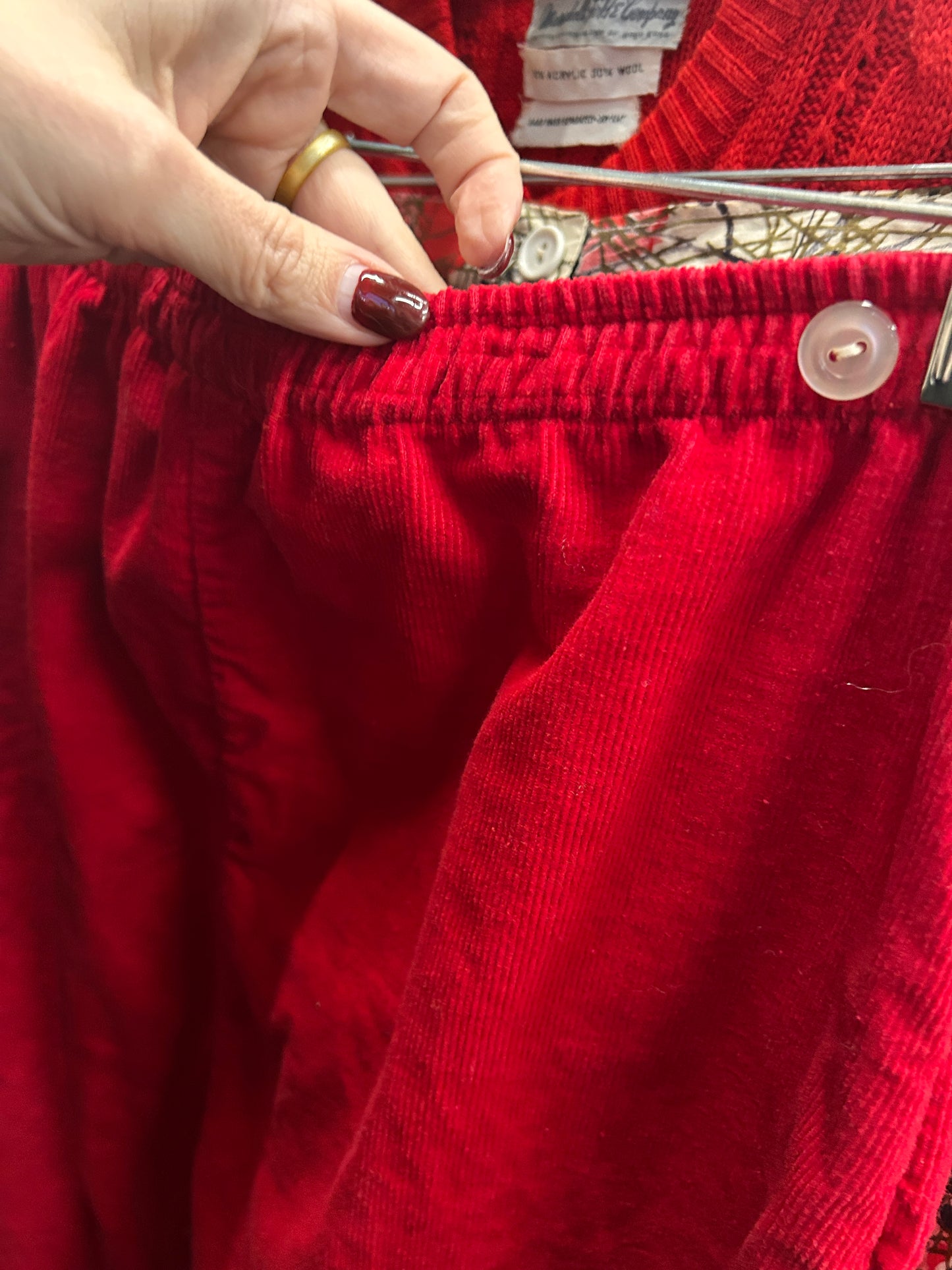1960s Carliss Red Corduroy Pedal Pushers - S/M