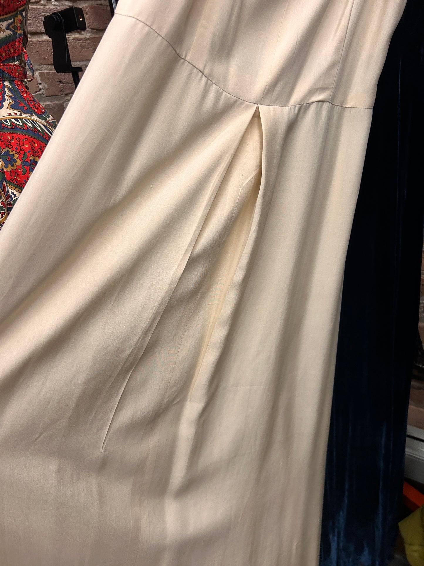 1940s Rayon Ivory Gown with Rhinestones & Pearls Gown - Medium