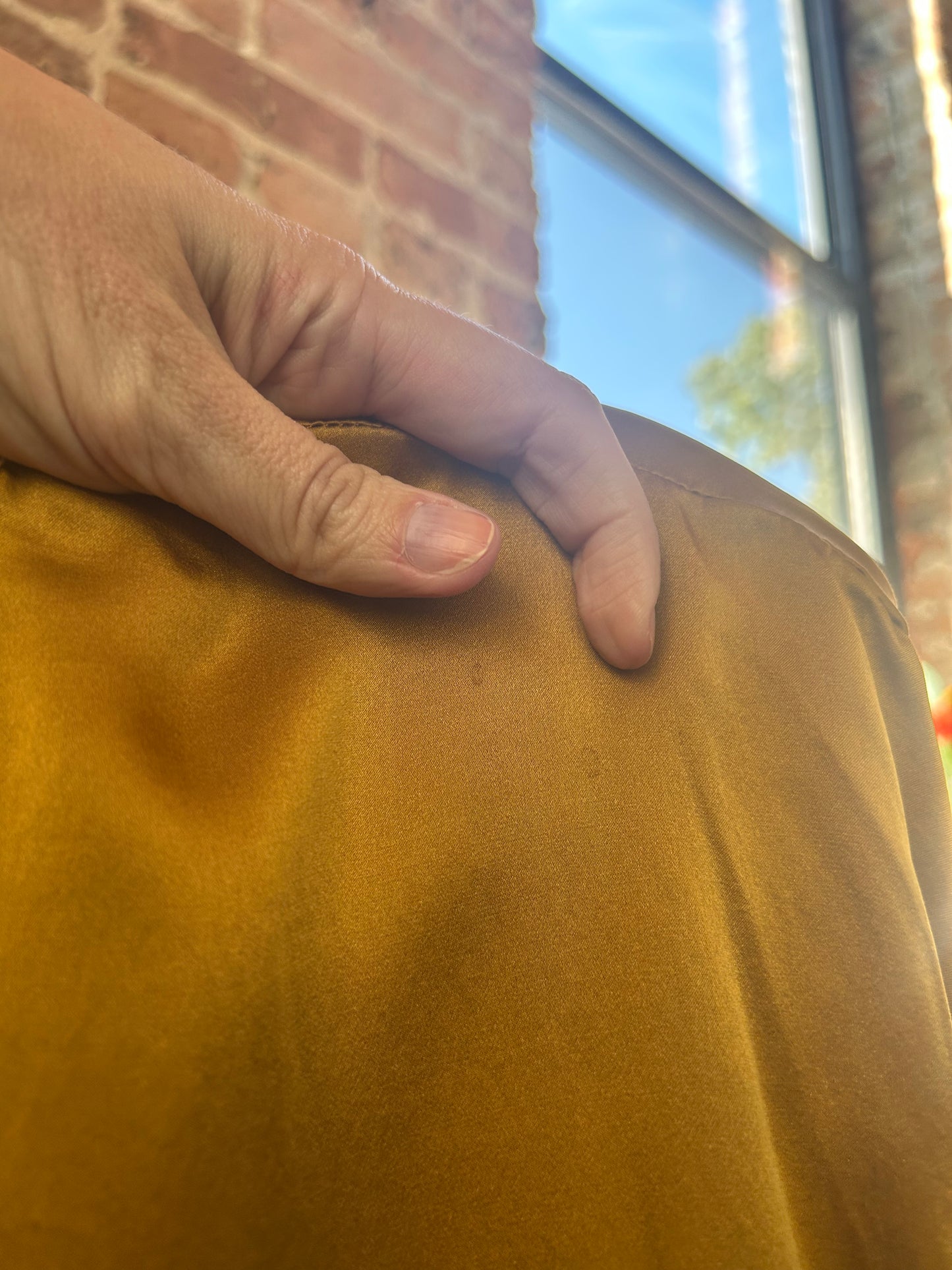 1990s Cynthia Stone Silk Gold Blouse - Med