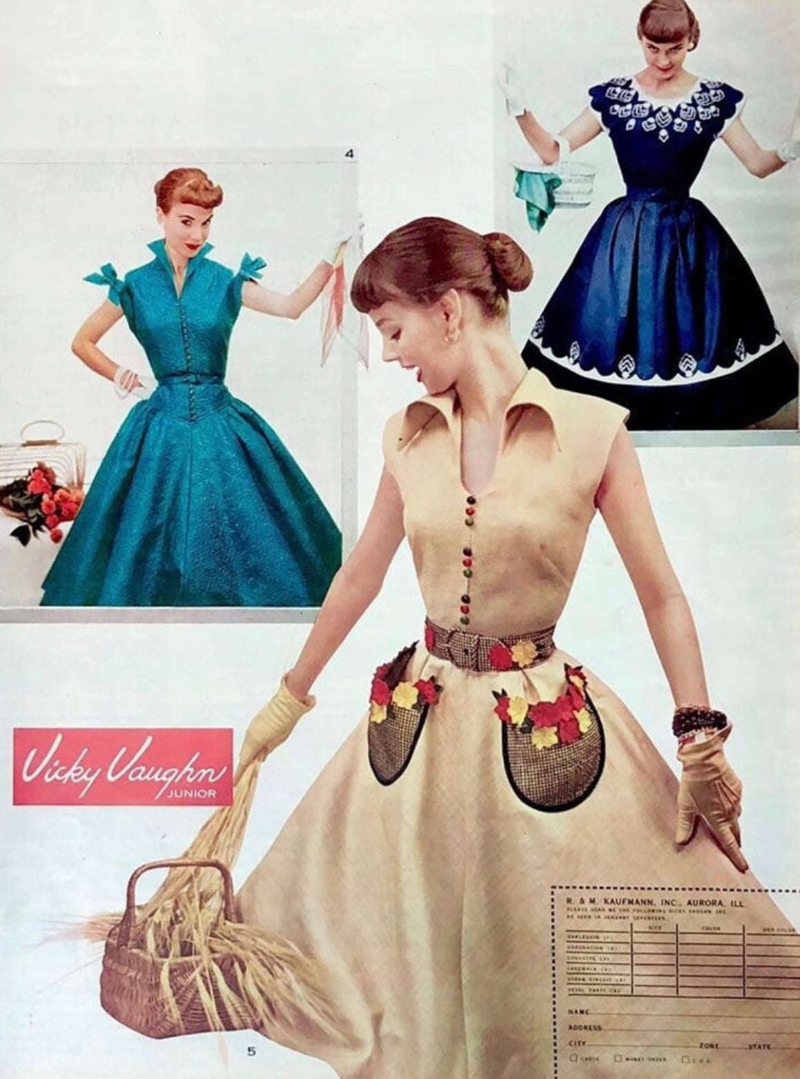 1953 "Straw Circuit" Vicky Vaughn Basket Weave with Posies Cotton Dress - Small