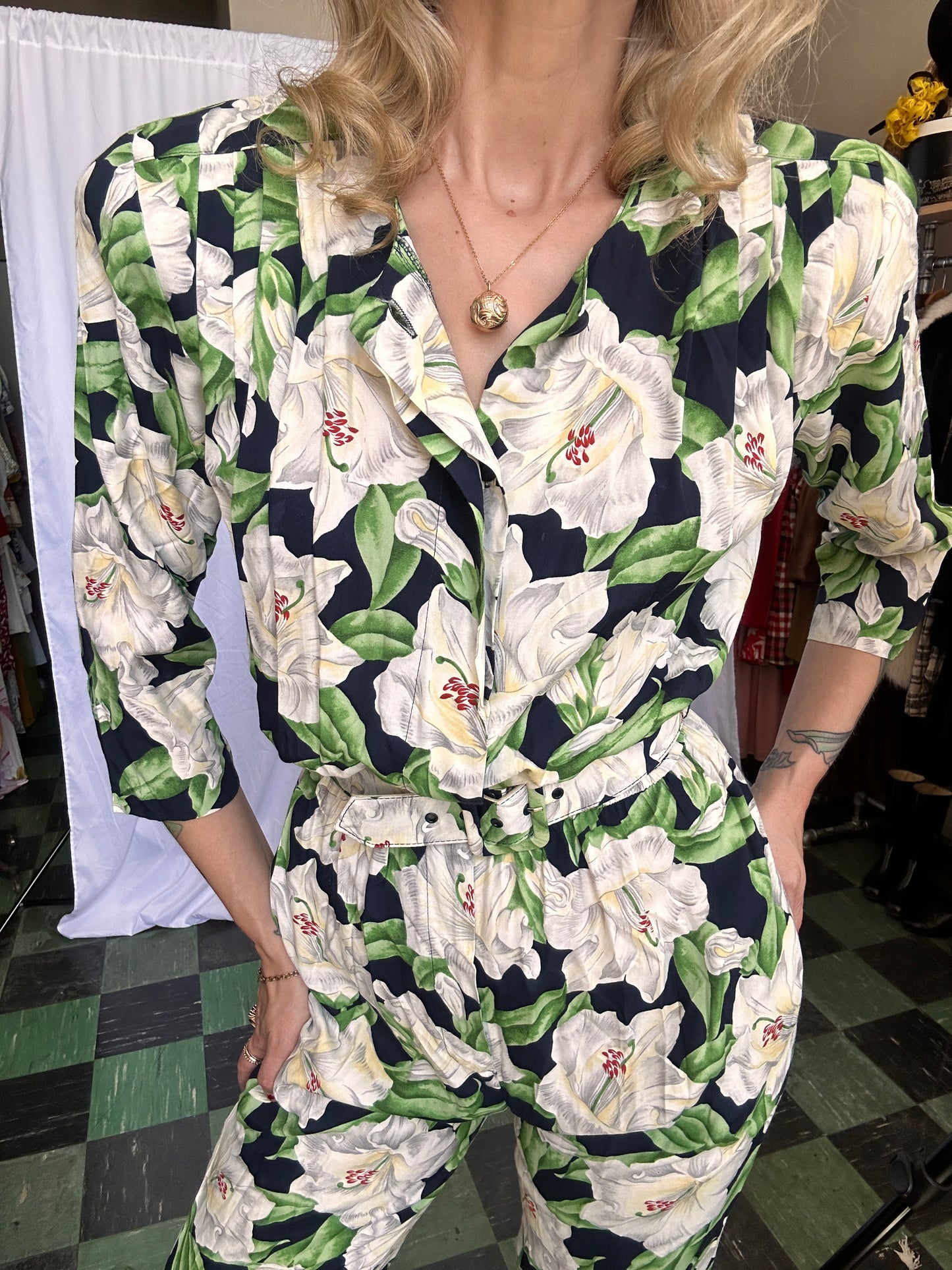 1990s Lily Floral Jumpsuit - M/L
