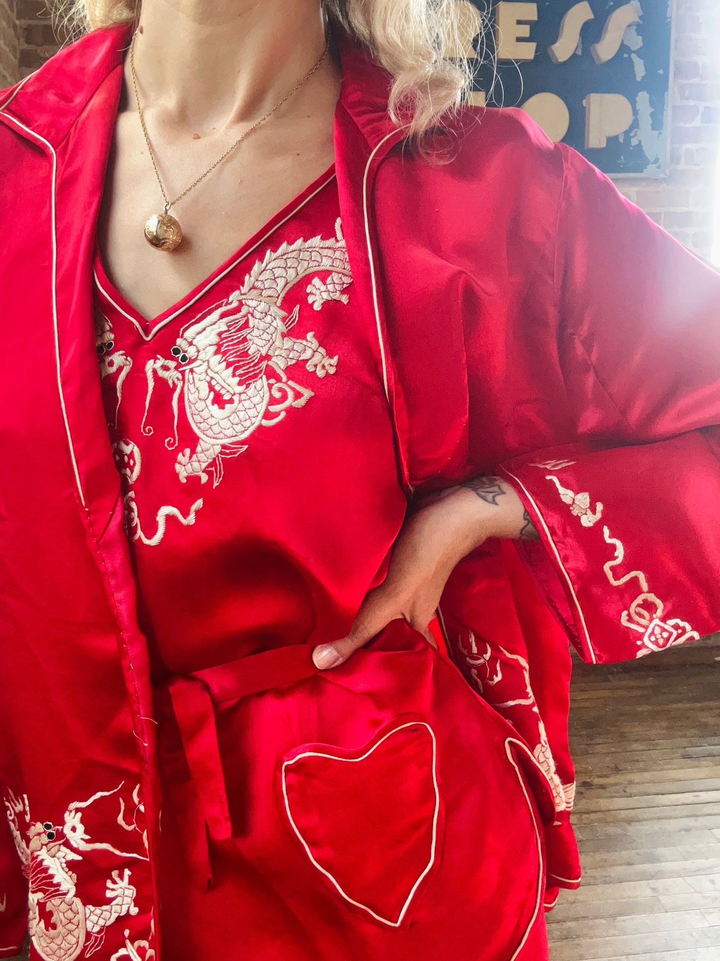 1920s Japanese Silk Souvenir 3pc Pajamas - Small