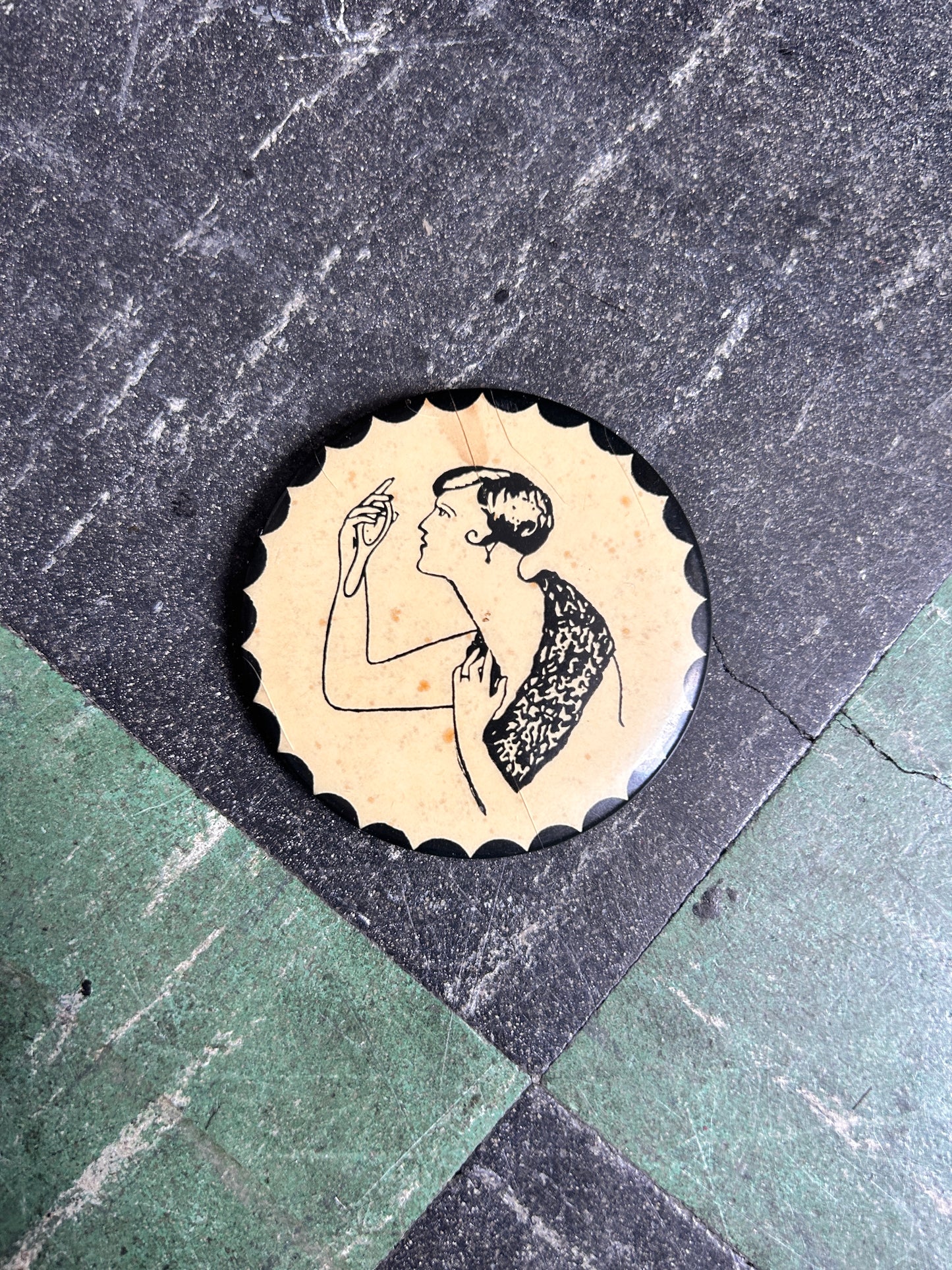 1920s Naughty Small Celluloid Hand Mirror