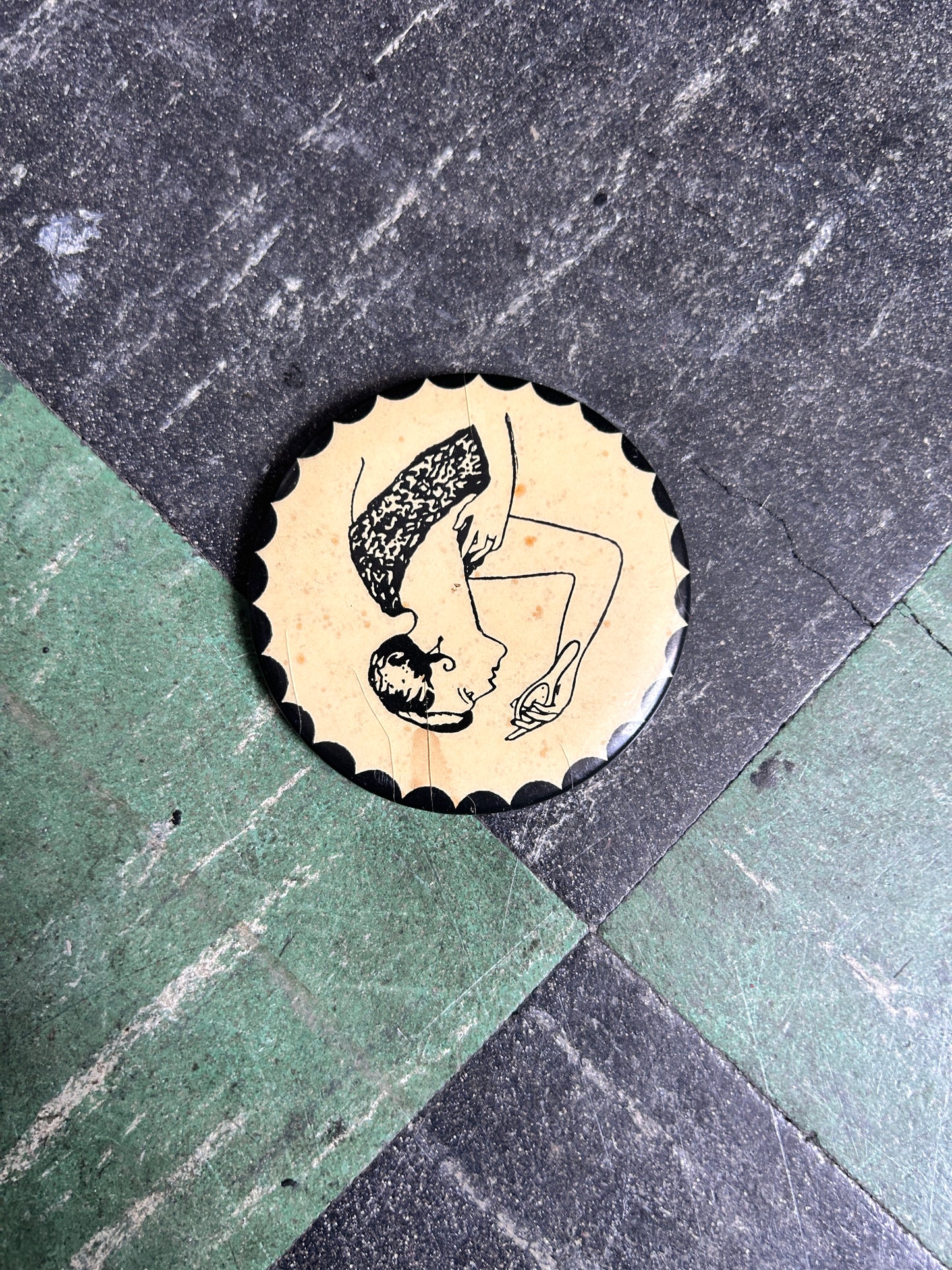 1920s Naughty Small Celluloid Hand Mirror