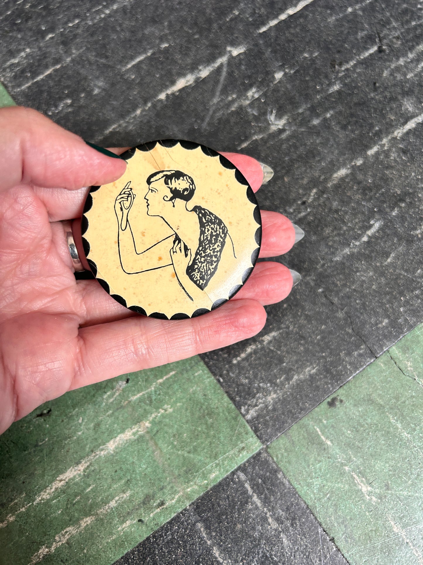 1920s Naughty Small Celluloid Hand Mirror