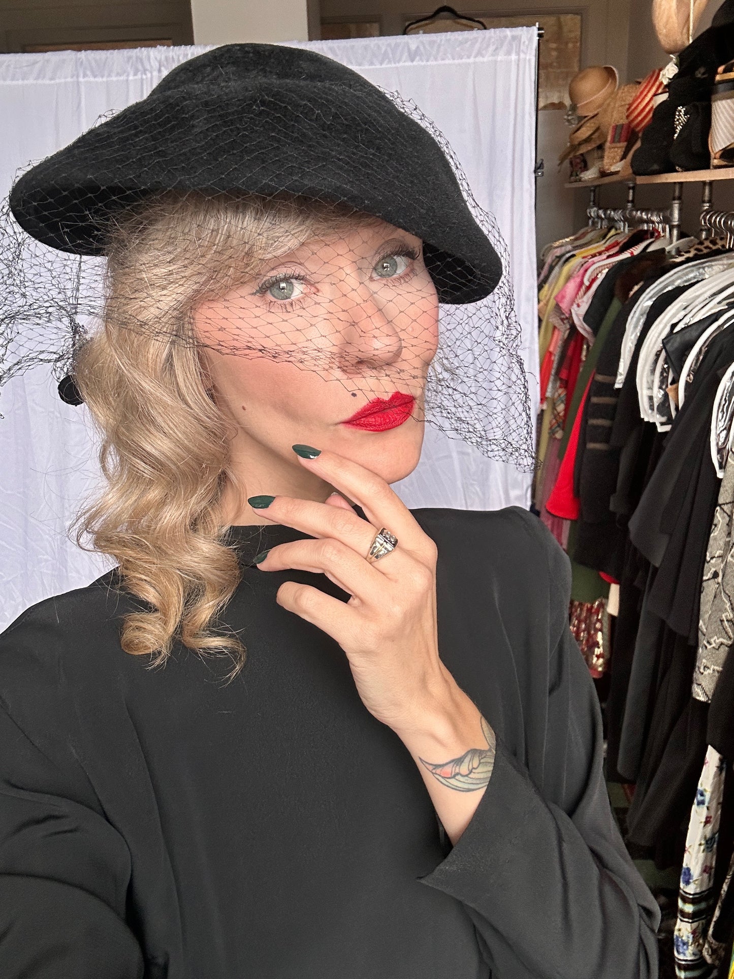 1940s Veiled Black Hat