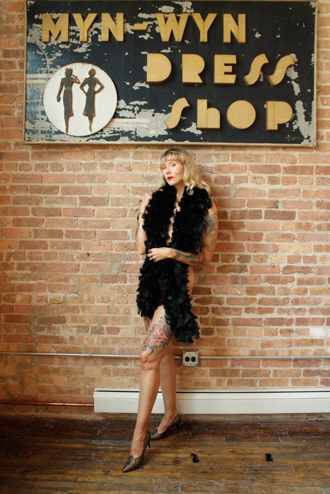 1990s Long Black Feather Boa