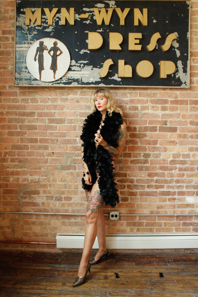 1990s Long Black Feather Boa
