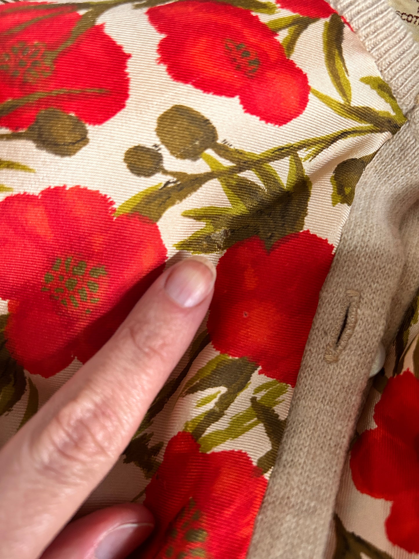 1950s Silk Poppy Dress & Cashmere Cardigan - Medium