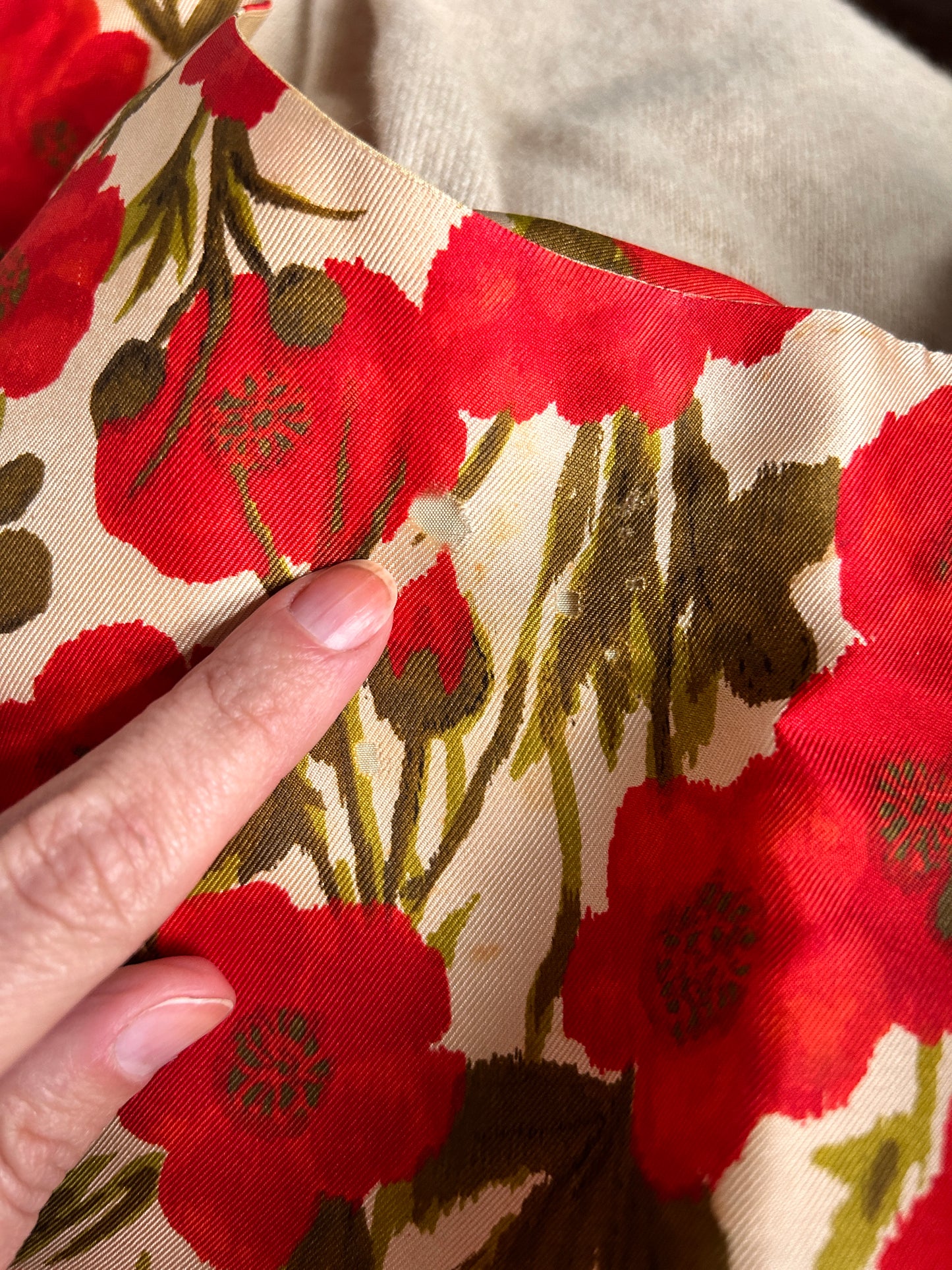 1950s Silk Poppy Dress & Cashmere Cardigan - Medium