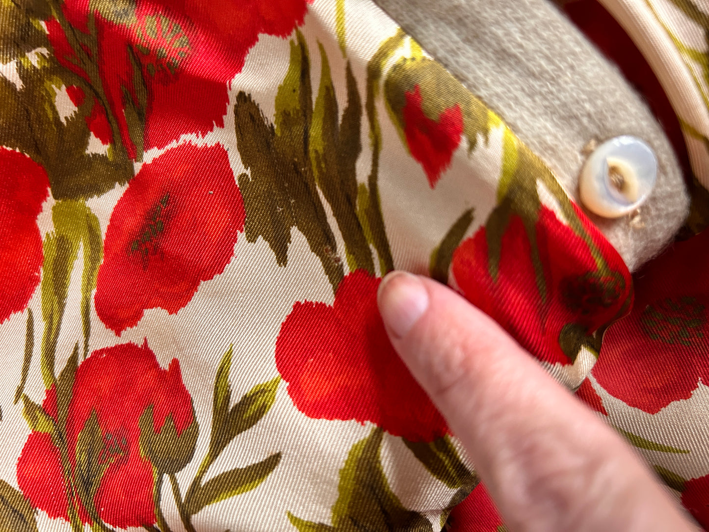 1950s Silk Poppy Dress & Cashmere Cardigan - Medium