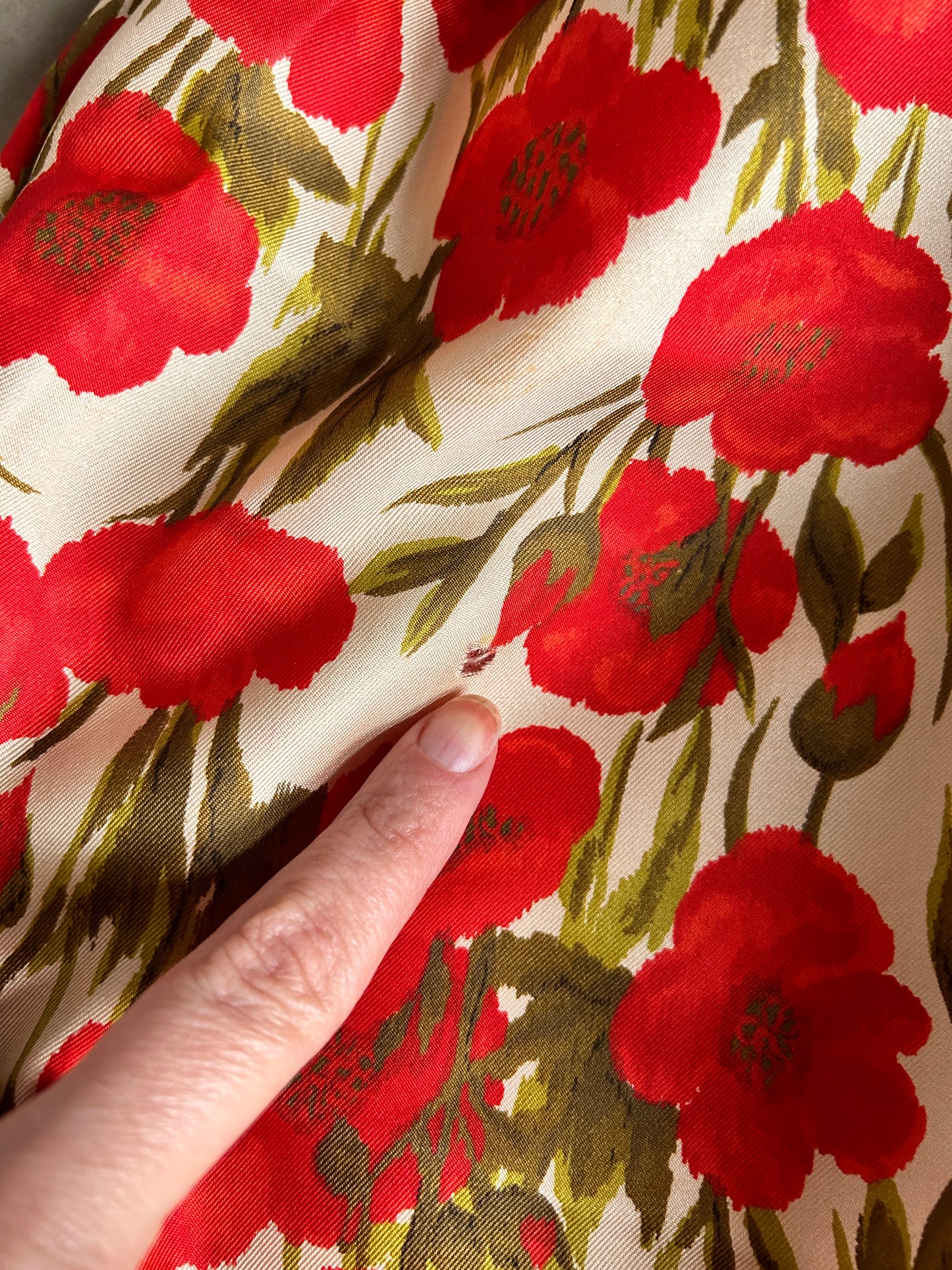1950s Silk Poppy Dress & Cashmere Cardigan - Medium