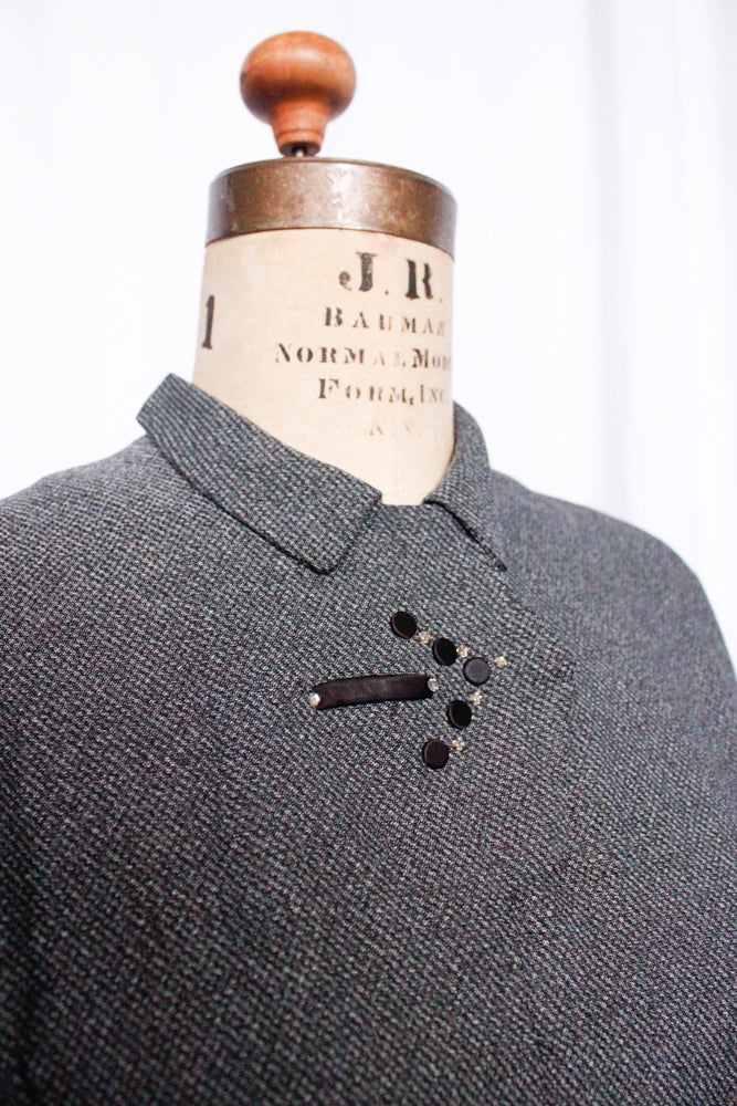 1950s This Way Gabardine Charcoal Dress - Medium