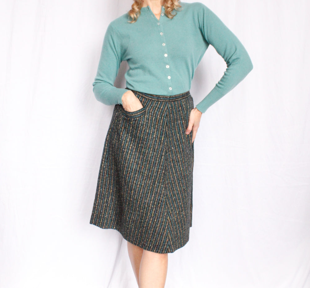 1950s Sporteens Aline Striped Tweed Skirt - Small